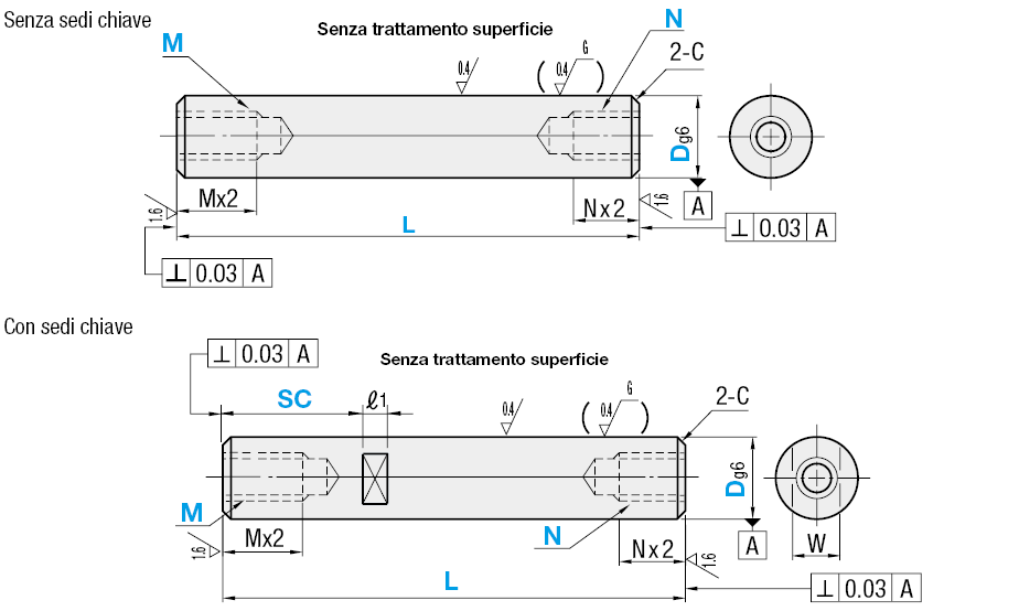 Di precisione/Maschiatura sui due lati/Maschiatura sui due lati con sedi chiave:Immagine relativa