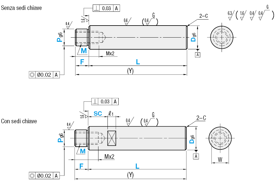 Di precisione/Gradino e maschiatura su un lato/Con sedi chiave:Immagine relativa