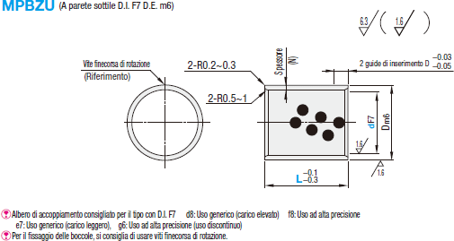 Boccole senza olio/In lega di rame/a parete sottile/D.I. F7/D.E. m6:Immagine relativa