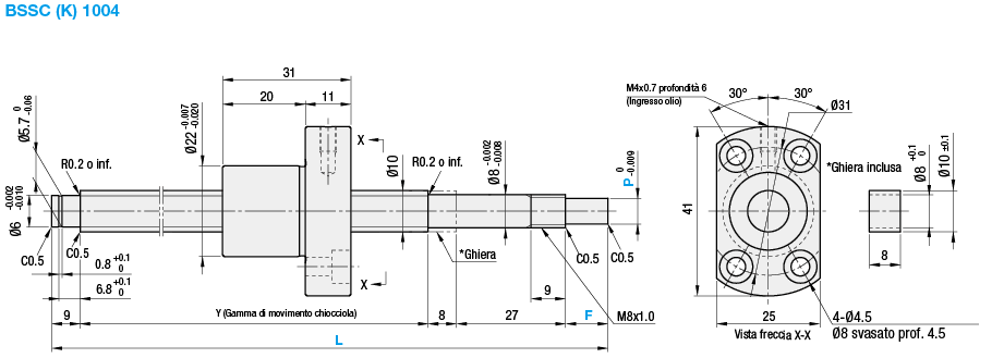 Viti a ricircolo di sfere rullate/Chiocciola compatta/diam. albero 10/passo 4:Immagine relativa