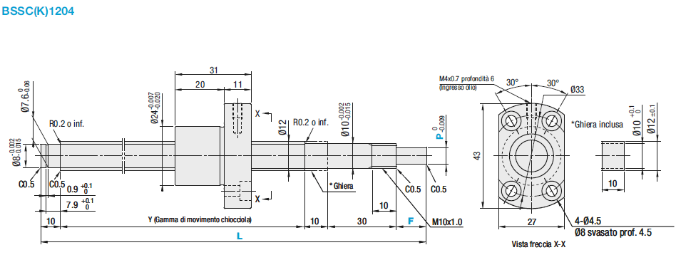 Viti a ricircolo di sfere rullate/Chiocciola compatta/diam. albero 12/passo 4:Immagine relativa