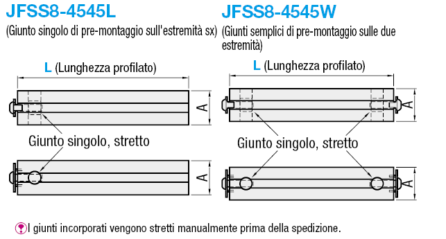 Serie 8-45/Profilati in alluminio con giunti incorporati/Giunto singolo:Immagine relativa