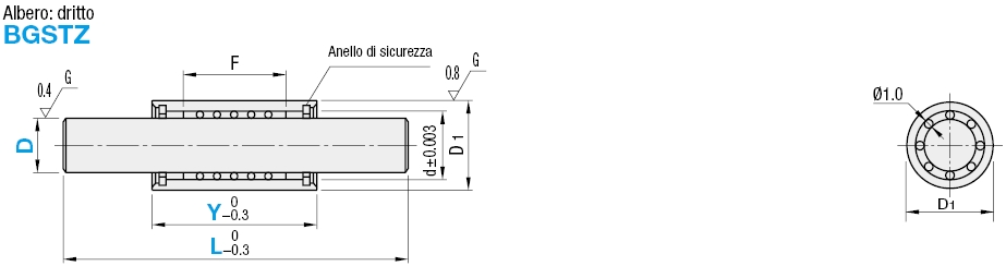 Kit guide a sfere in miniatura/Con anello di sicurezza:Immagine relativa