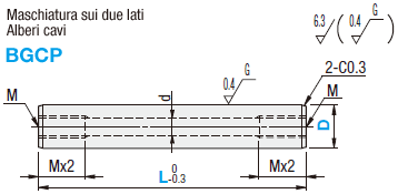 Alberi per guide a sfere in miniatura/Lavorati e maschiati sui due lati, cavi:Immagine relativa