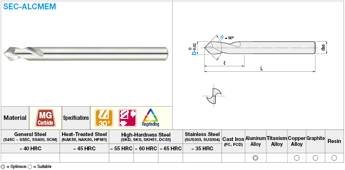 Carbide Chamfering End Mill for Aluminum Machining, 2-Flute, 30° Spiral:Related Image