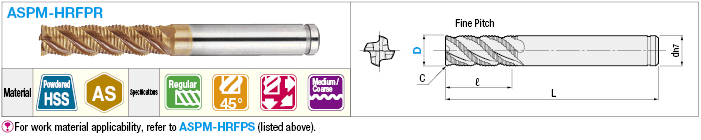 AS Coated Powdered High-Speed Steel Roughing End Mill, 45° Spiral / Regular, Center Cut:Related Image