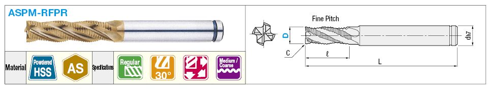 AS Coated Powdered High-Speed Steel Roughing End Mill, Regular, Center Cut:Related Image