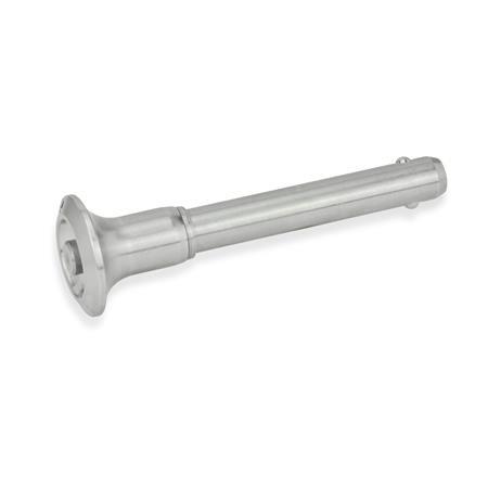 Perni di bloccaggio a sfera in acciaio inox, con manopola in acciaio inox, materiale pressore n. AISI 3038 (GN113.9)