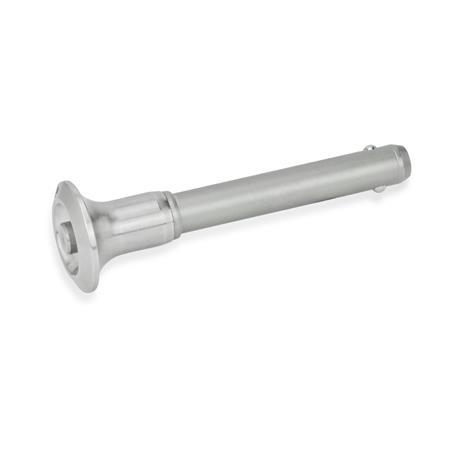 Perni di bloccaggio a sfera in acciaio inox, con manopola in acciaio inox, materiale pressore n. AISI 630 (GN 113.10)