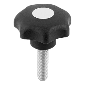 Manopole a stella simili a DIN 6336, parti metalliche in acciaio inox con filettatura esterna, forma L (K0154)