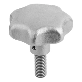 Manopole a stella simili a DIN 6336, acciaio inox, forma L, con filettatura esterna (K0150)