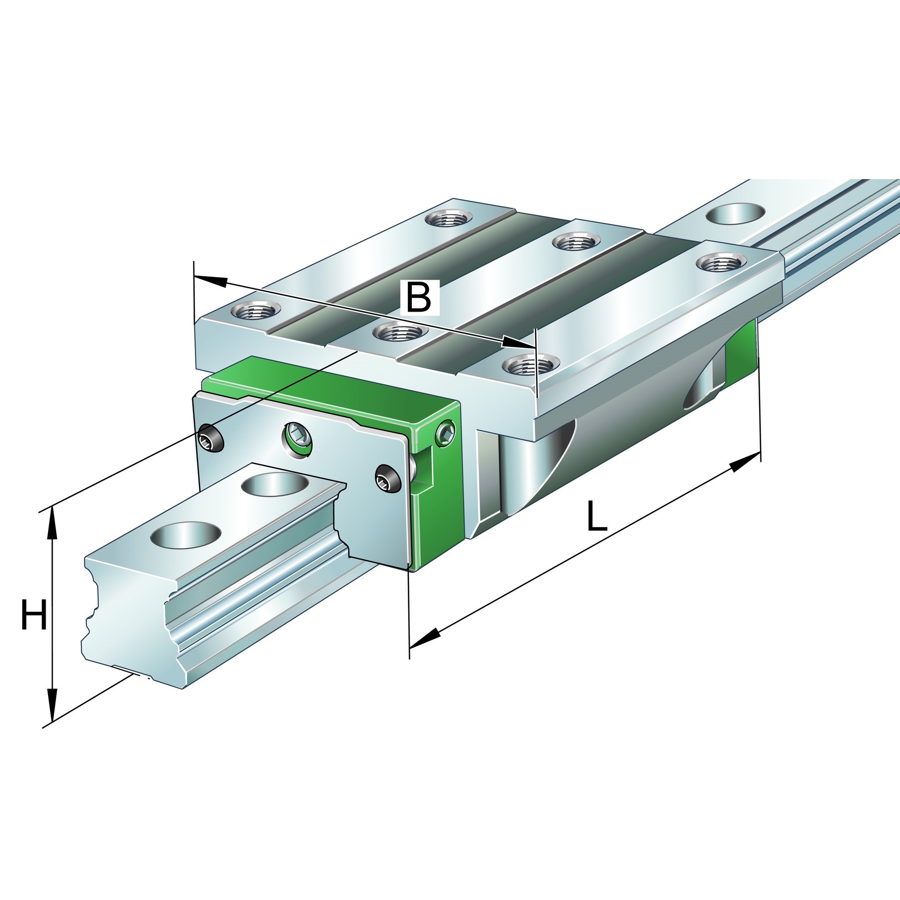 Carrelli KWVE..-B-E, carrello standard, a quattro ranghi, a pieno riempimento di sfere, struttura ampliata