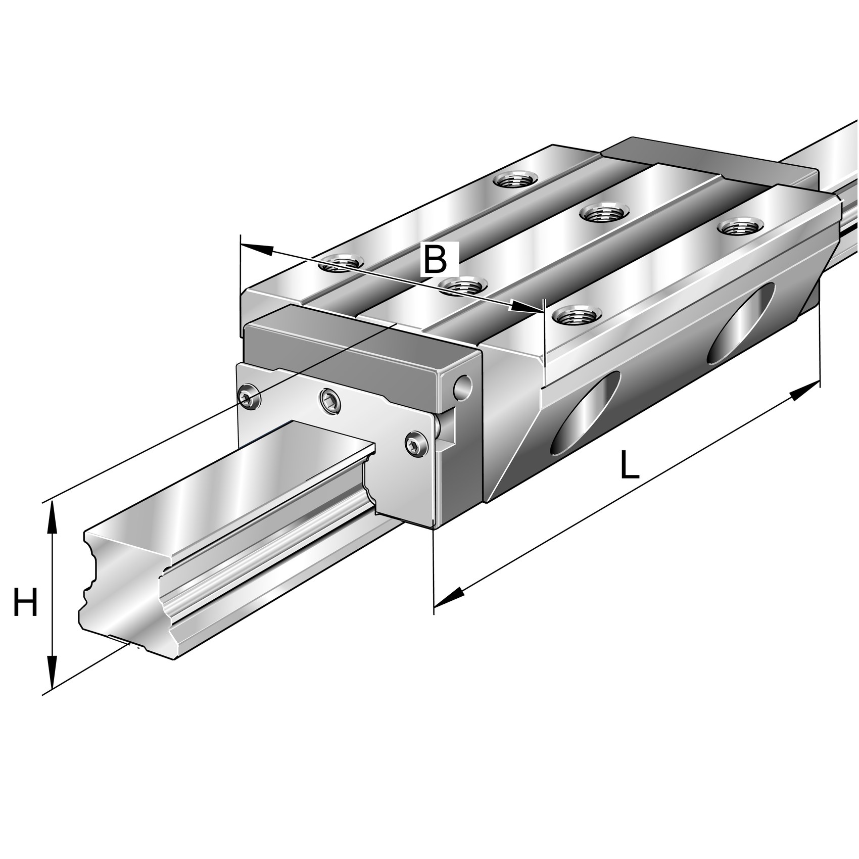 Carrelli KWVE..-B-L, carrello lungo, a quattro ranghi, a pieno riempimento di sfere