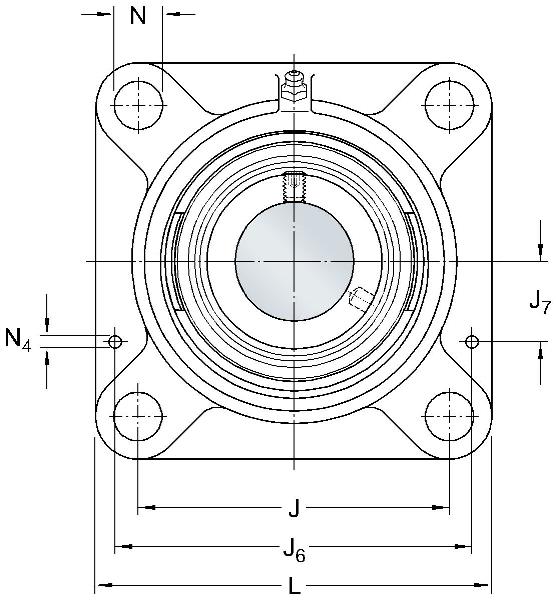 SKF Y Unità flangia quadrata con flangia quadrata, ghisa colore grigio, fissaggio con collare di bloccaggio eccentrico e guarnizione standard