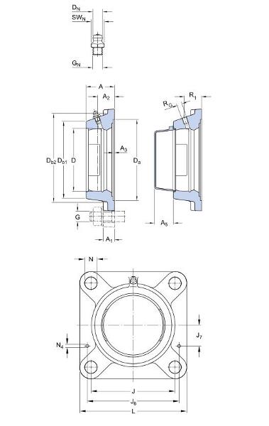 Unità SKF a flangia quadra a quattro bulloni, ferro grigia, quadrata, tipo FY