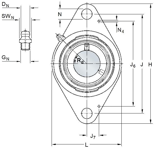 SKF Y unità flangia quadrata con flangia ovale, ghisa colore grigio, fissaggio con collare di bloccaggio eccentrico e guarnizione standard