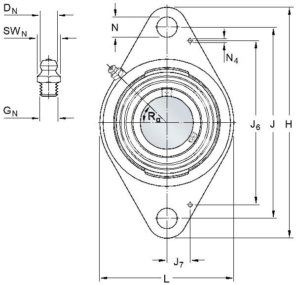 SKF Y unità flangia quadrata con flangia ovale, ghisa colore grigio, fissaggio a grano e flinger