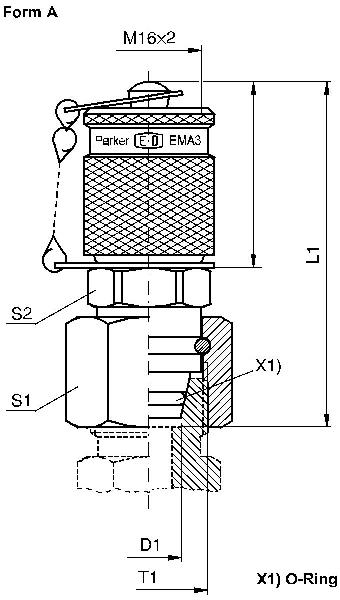 Punto di prova PARKER con collegamento filettato M 16 x 2 per coni VKA3