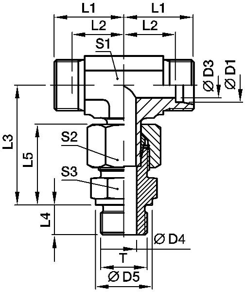 Raccordo a T per tubo piezometrico regolabile assemblato PARKER EVT-R