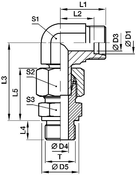 Gomito per tubo piezometrico regolabile PARKER EVW-M