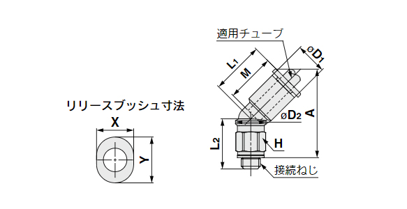 45° Male Elbow KQ2K (Gasket Seal) dimensional outline drawing 