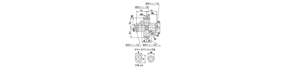 Different Diameter Cross KQ2TX outline drawing 