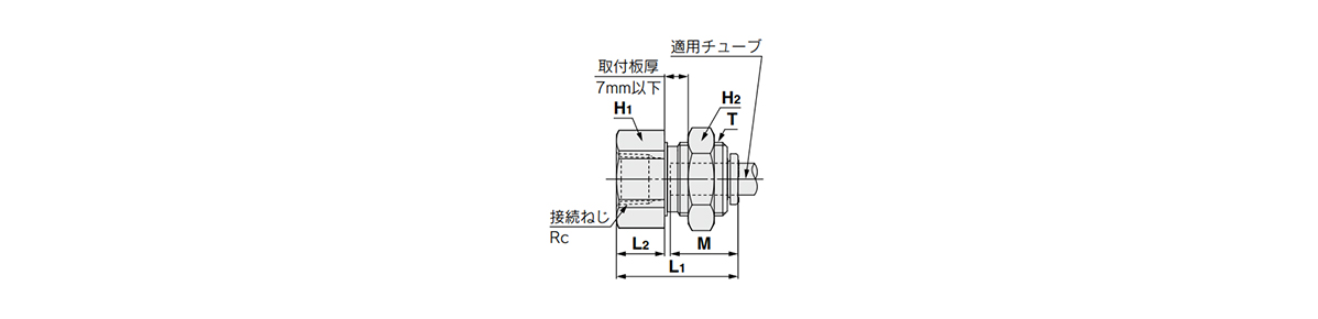 Bulkhead Connector KQ2E dimensional drawing, Release button shape: circular 