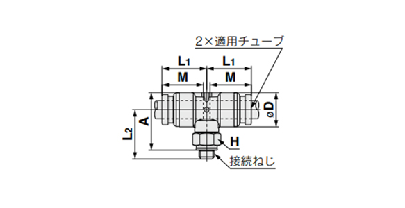 Branch Tee Union Fitting: KQG2T outline drawing (with 10-32UNF) 