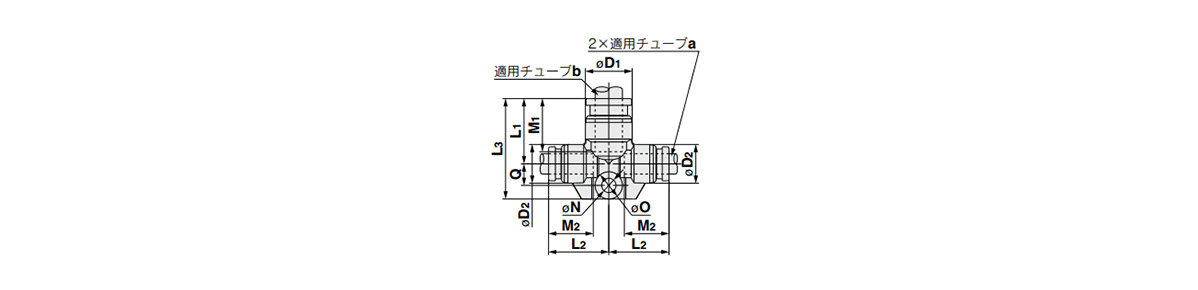 Different-Diameter Tee: KQG2T outline drawing 