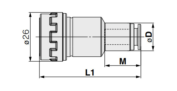 One-Touch Fitting Type dimensional drawing (Units: mm) 