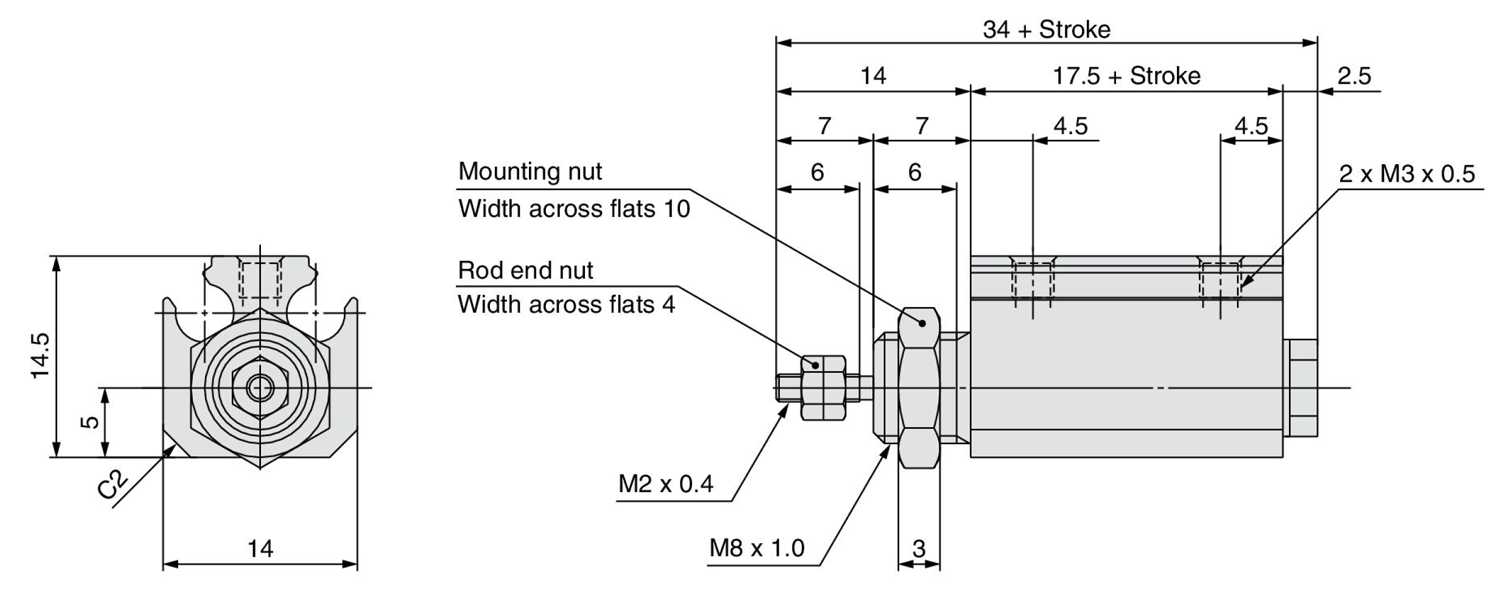 Built-in magnet: CDJP2B4 dimensional drawing