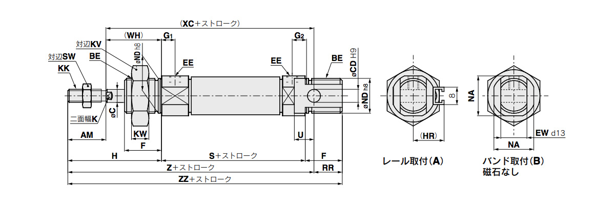 Basic (integrated clevis type) Rubber bumper: C□85N-[Bore size]-[Stroke]-□ dimensional drawing