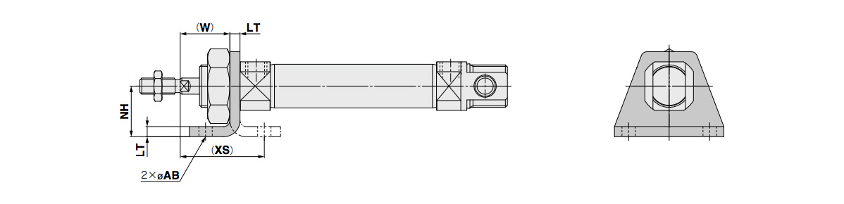 Single foot: C□85N□-□L (with mounting bracket) dimensional drawing