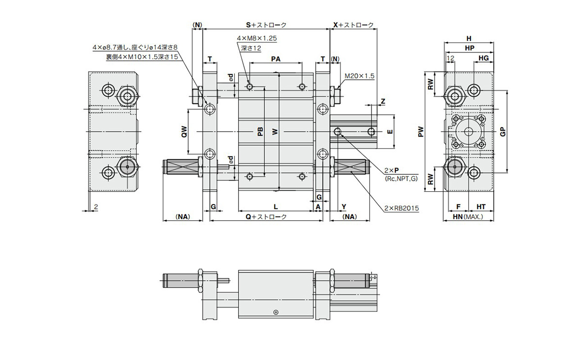 Dimensional drawings: ø32 (32-mm bore size), ø40 (40-mm bore size)