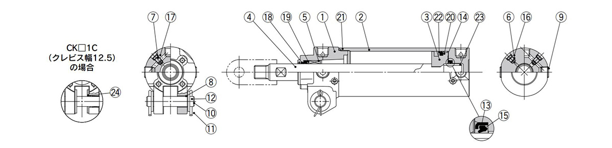 Disegno strutturale di CK 1 40, 50, 63, tipo con montaggio su morsetto