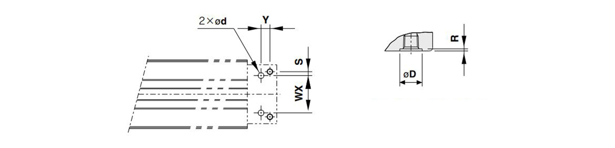 MY1C25□/MY1C2532□/MY1C2540□ disegno quotato foro per tubazioni centralizzate inferiori [destra: parte tubazione (parte ZZ) lato inferiore (O-ring applicabile)]