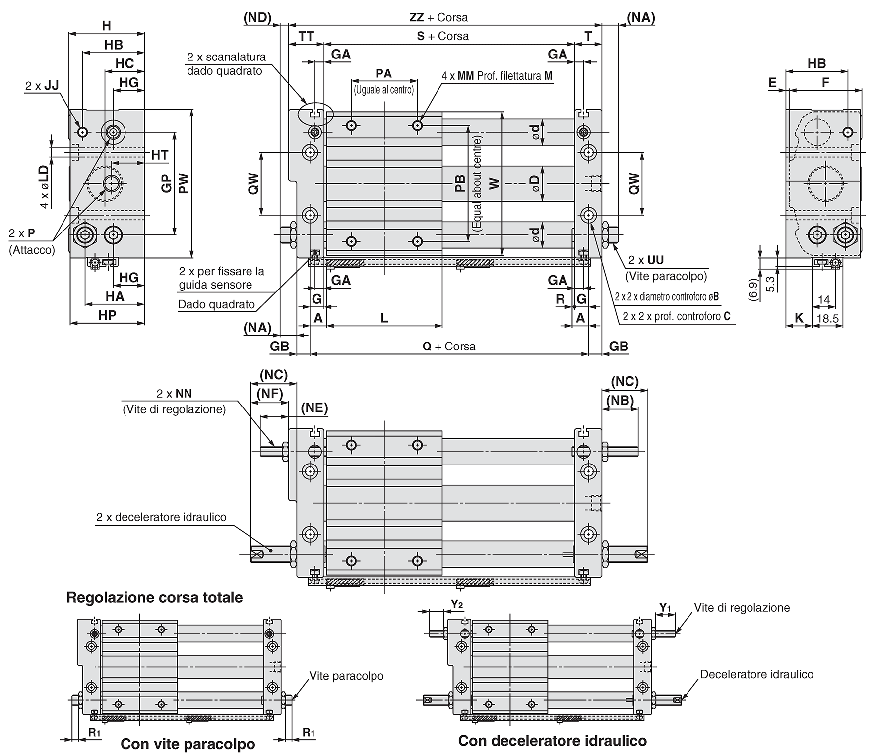 Disegno quotato del tipo CY1SG/tubazioni centralizzate