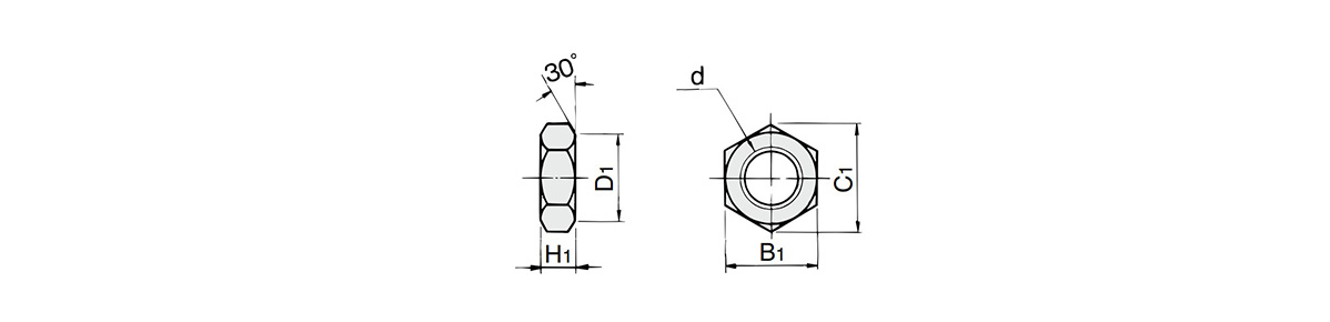 Rod-end nut dimensional drawing