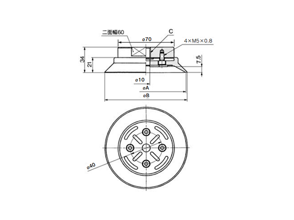 ZPT100/125H□-B□ (female thread) dimensions / structural drawing