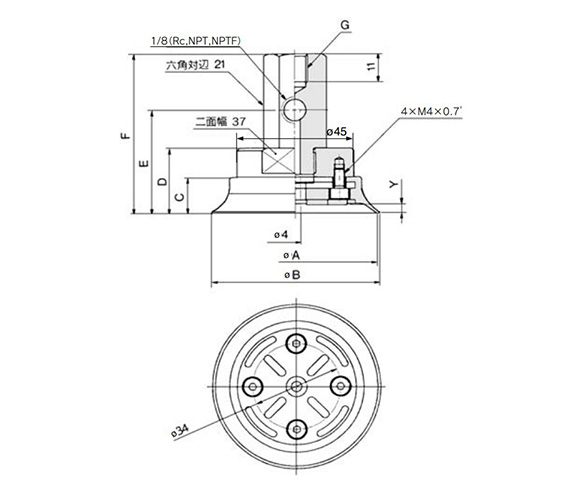 ZPX63/80H□-□01-B□ (female thread) dimensions / structural diagram