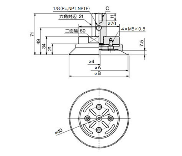 ZPX100/125H□-□01-B□ (female thread) dimensions / structural diagram