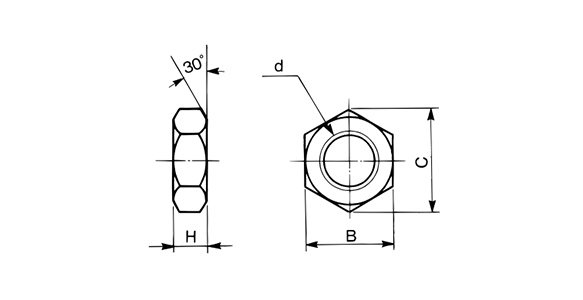 Rod-end nut dimensional drawing