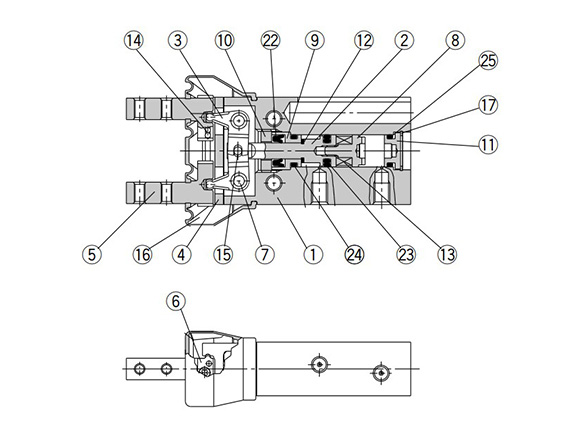 Double acting / with fingers open structure drawing