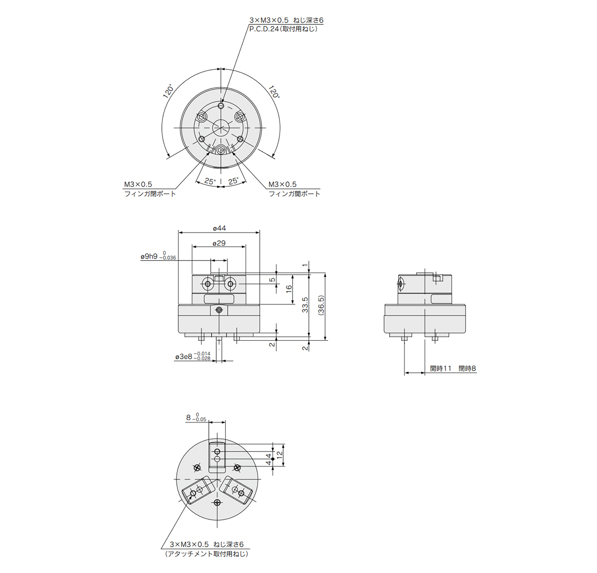 Dimensions: without auto switch MHR3-10R