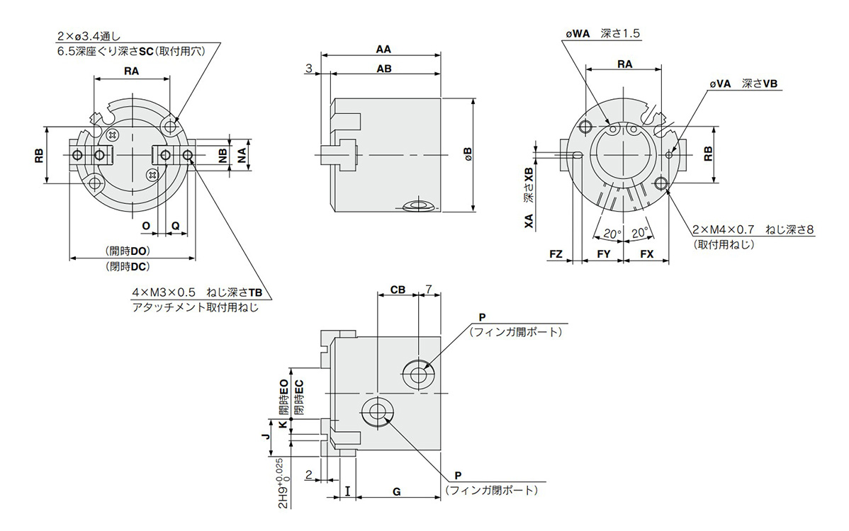 MHS2-16D to 25D external dimensional drawing