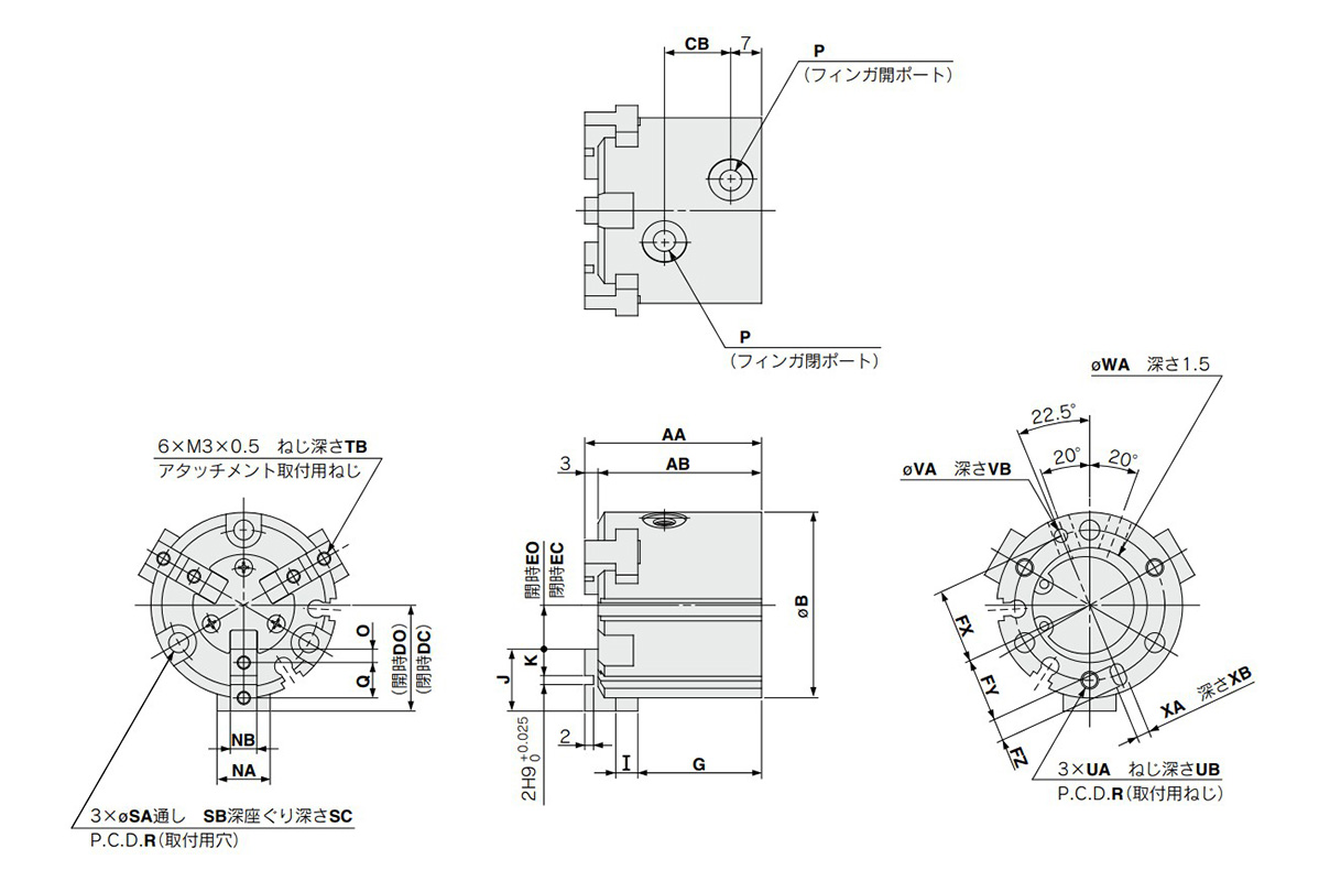 MHS3-16D to 25D external dimensional drawing