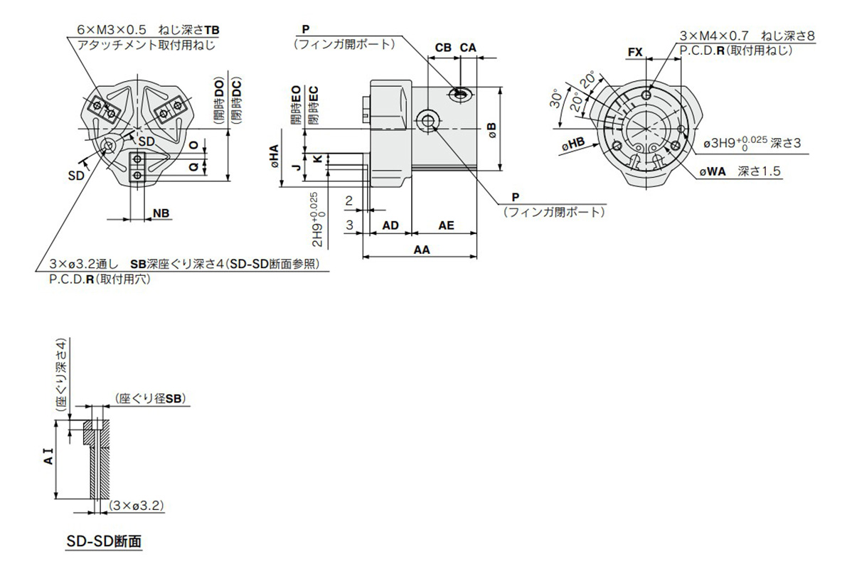 MHSJ3-16D to 25D external dimensional drawing