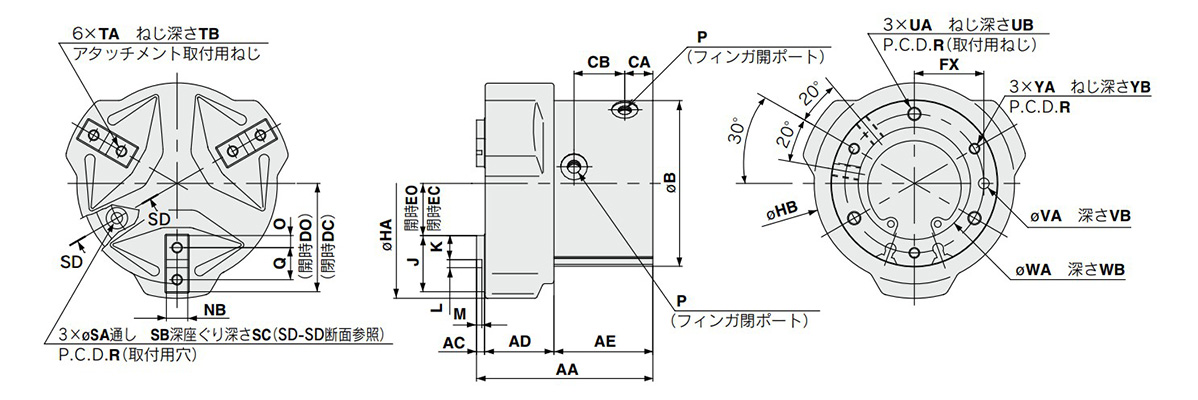 MHSJ3-32D to 80D external dimensional drawing