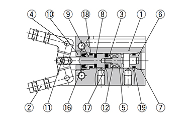 Double acting / with fingers open structure drawing