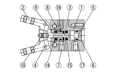 Double acting / with fingers open structure drawing